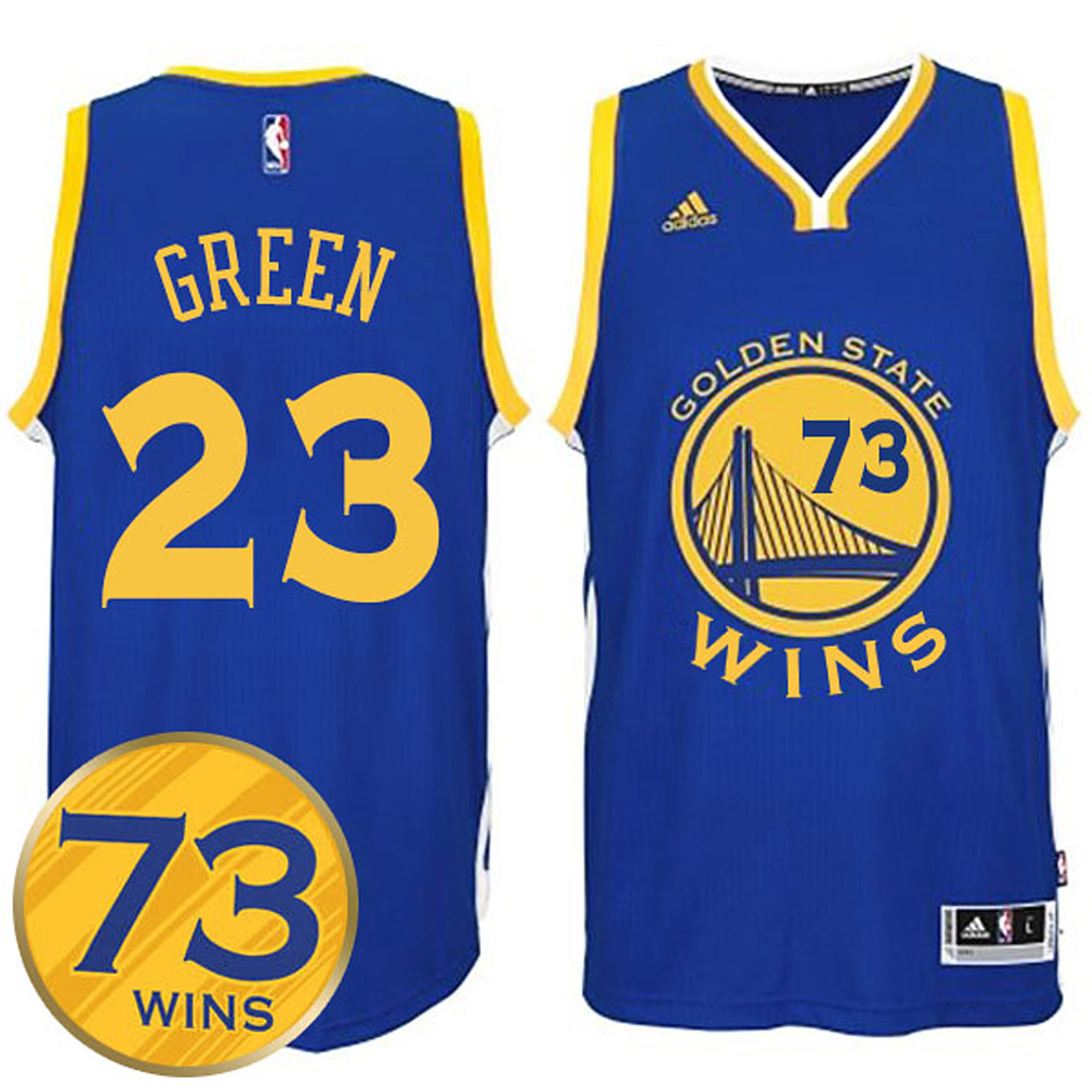 Male Draymond Green Golden State Warriors #23 Record Breaking Season Exclusive 73 Wins Royal Swingman Jersey