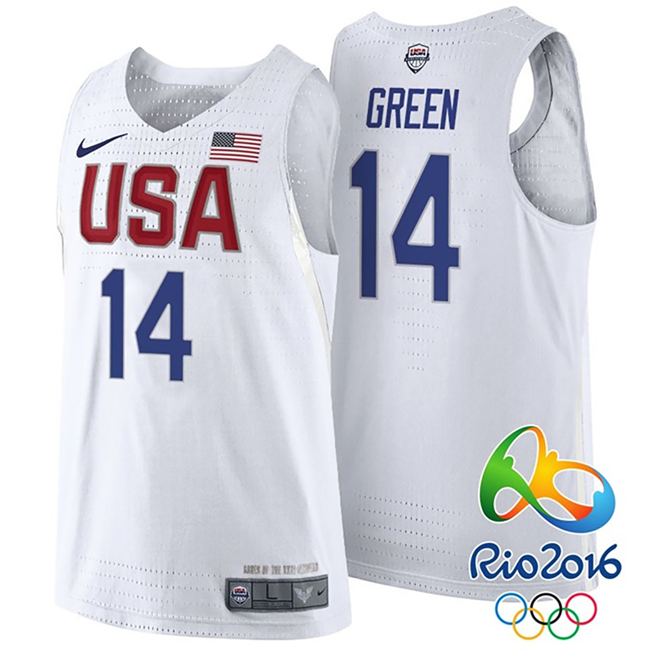 Male Draymond Green USA Dream Twelve Team #14 2016 Rio Olympics White Jersey