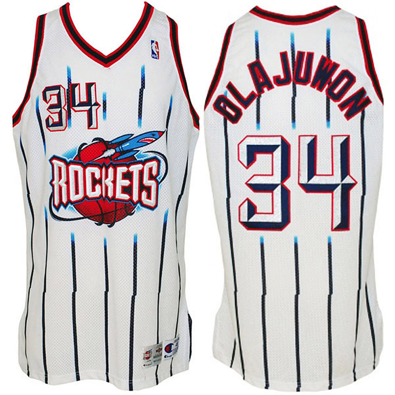 Male Hakeem Olajuwon Houston Rockets #34 Hardwood Classics Swingman White Stripe Jersey
