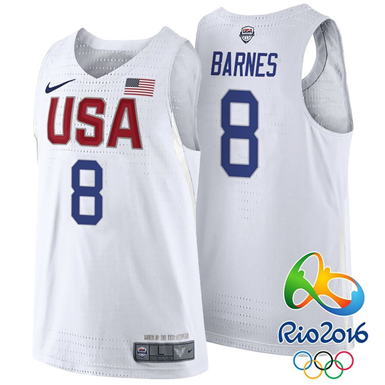 Male Harrison Barnes USA Dream Twelve Team #8 2016 Rio Olympics White Jersey