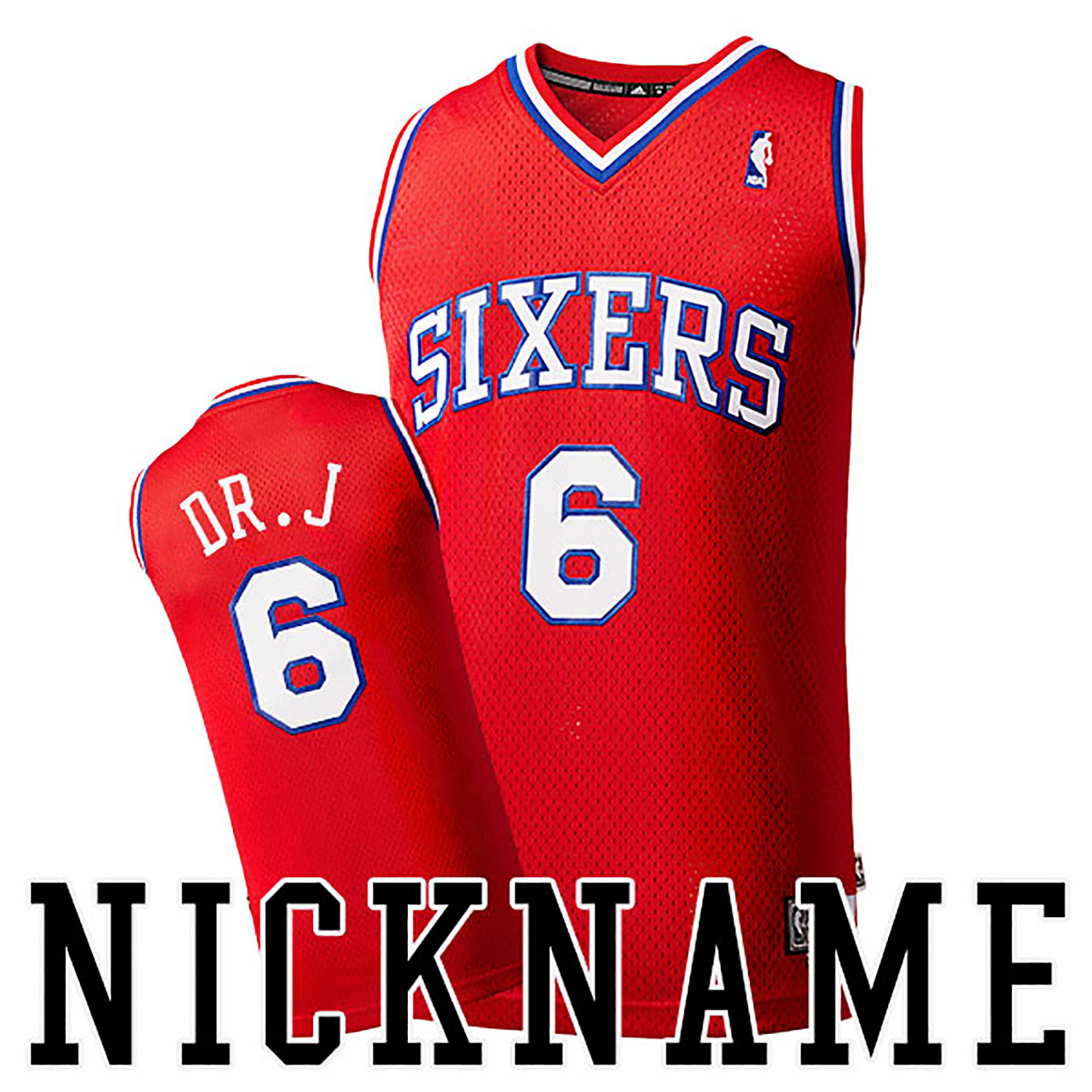 Male Julius Erving #6 Philadelphia 76ers Nickname DR.J Throwback Red Jersey