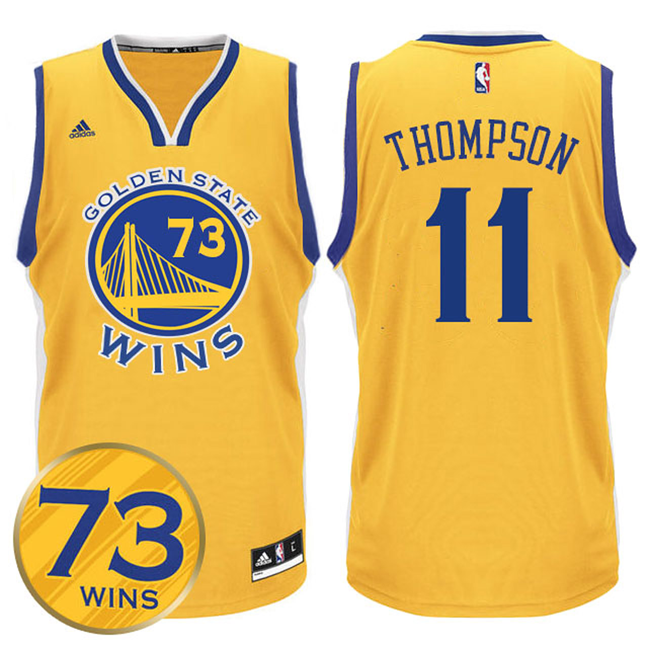 Male Klay Thompson Golden State Warriors #11 Record Breaking Season Exclusive 73 Wins Gold Jersey