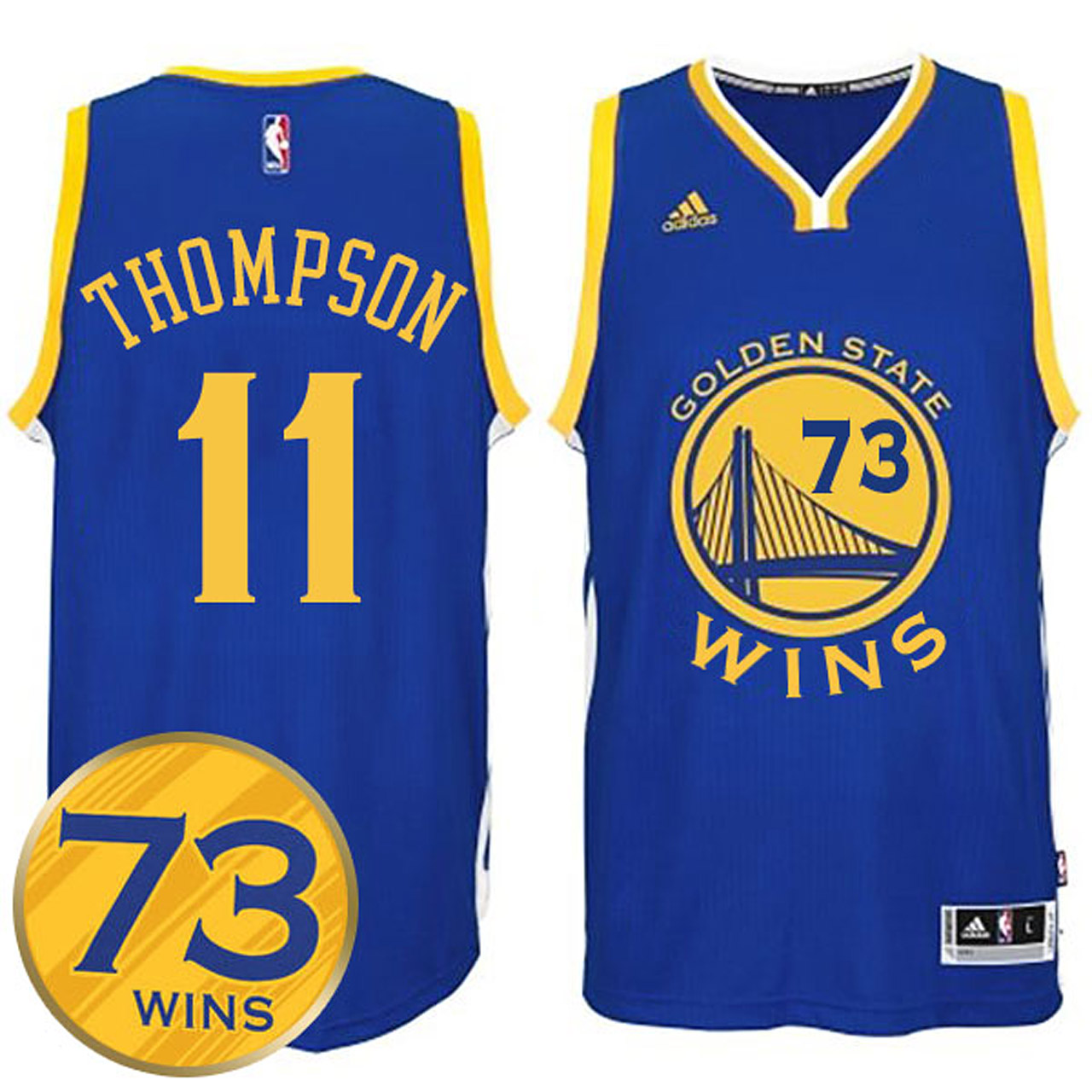 Male Klay Thompson Golden State Warriors #11 Record Breaking Season Exclusive 73 Wins Royal Swingman Jersey