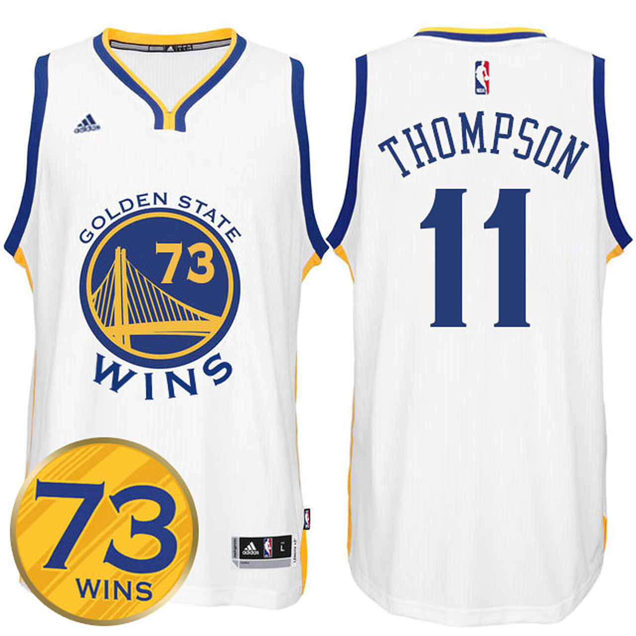 Male Klay Thompson Golden State Warriors #11 Record Breaking Season Exclusive 73 Wins White Swingman Jersey