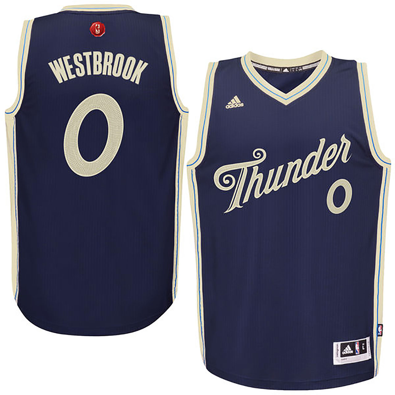 Male NBA 2015-16 Season Oklahoma City Thunder #0 Russell Westbrook Christmas Navy Blue Jersey