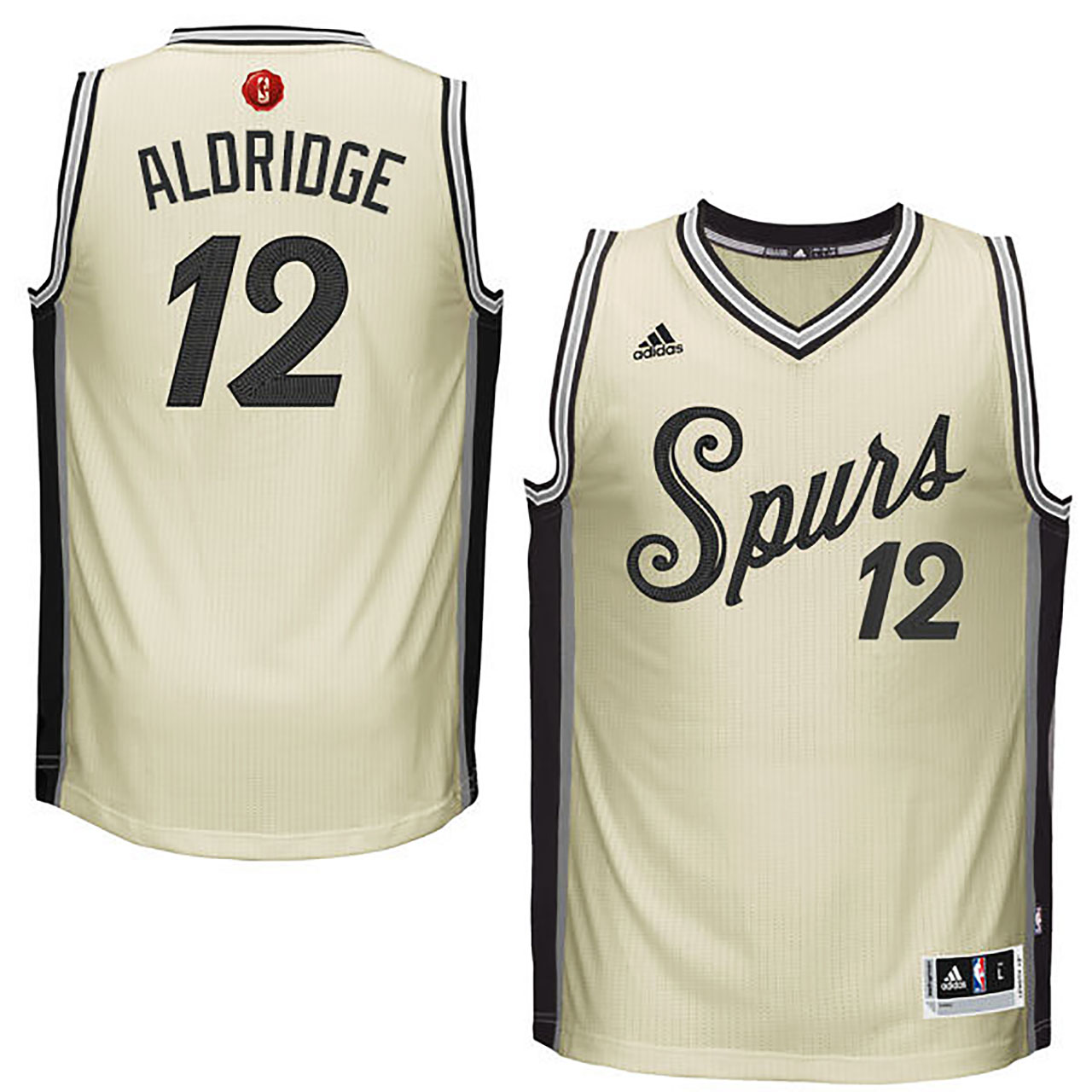Male NBA 2015-16 Season Spurs #12 LaMarcus Aldridge Christmas Day Cream Jersey