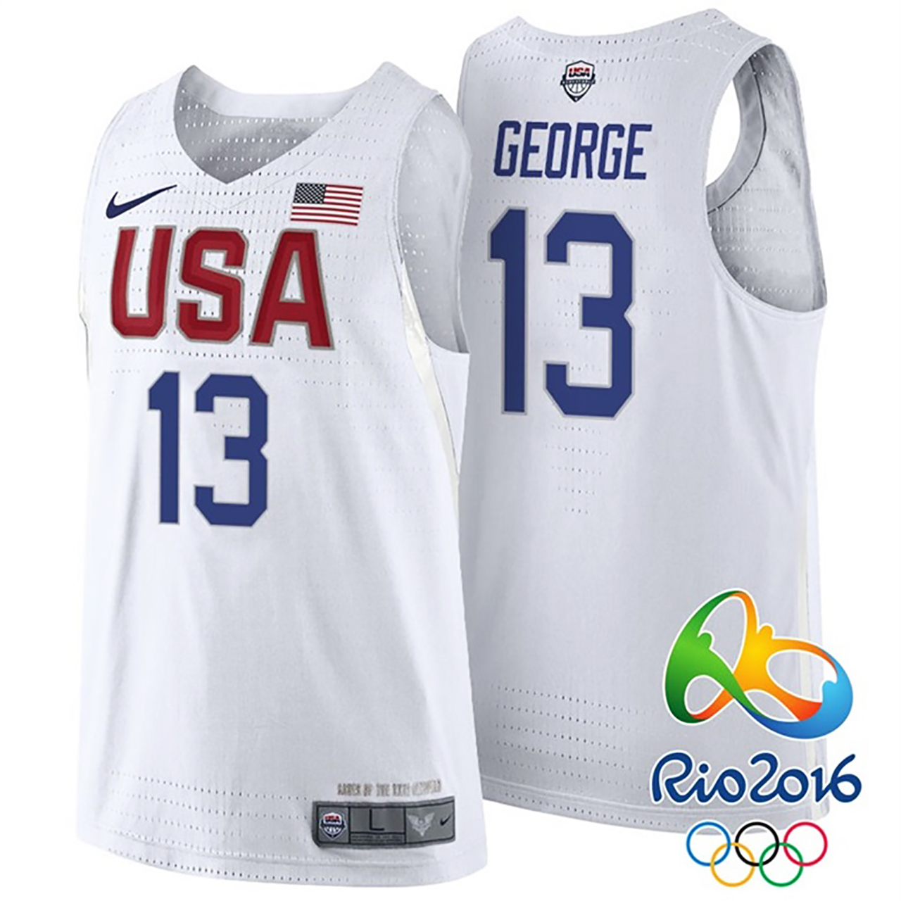 Male Paul George USA Dream Twelve Team #13 2016 Rio Olympics White Jersey
