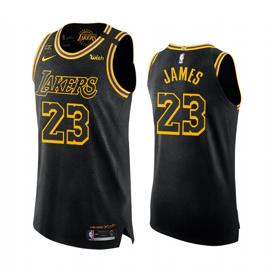 Mamba Forever LeBron James Los Angeles Lakers Black Mamba Golden #23 Jersey
