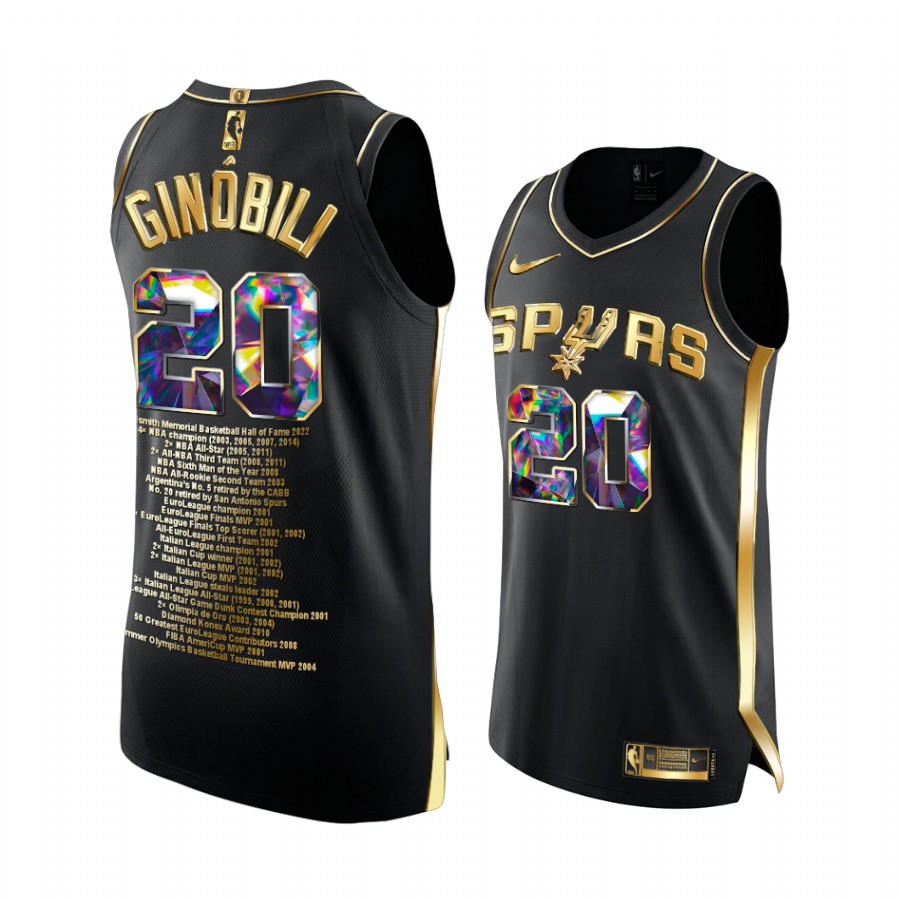 Manu Ginobili 2022 Hall of Fame Spurs Black Jersey Career Awards