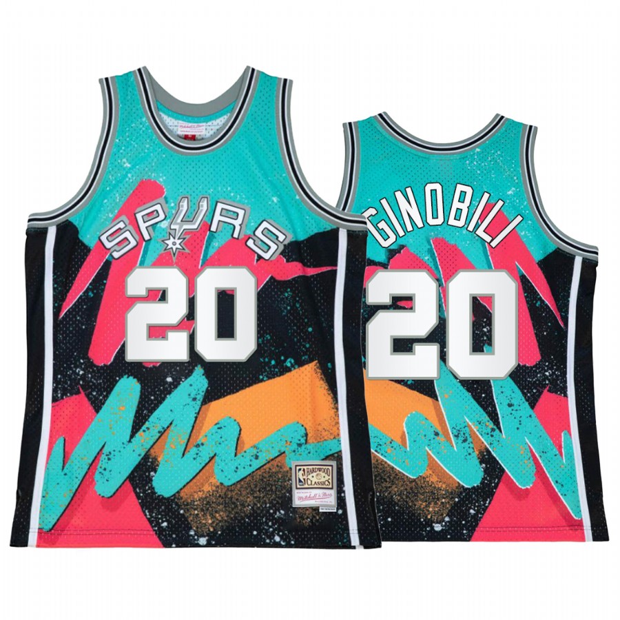 Manu Ginobili 20 San Antonio Spurs Hyper Hoop Teal Jersey Throwback 90s
