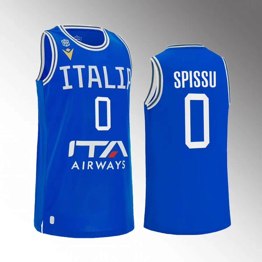 Marco Spissu Italy  2023 FIBA World Cup Blue Jersey Home #0