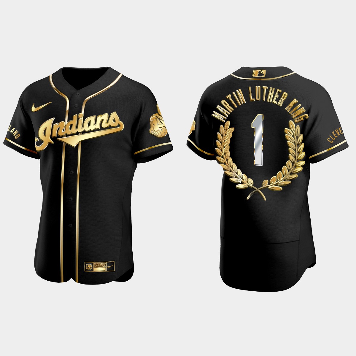 Martin Luther King Cleveland Indians Golden Edition Jersey - Black