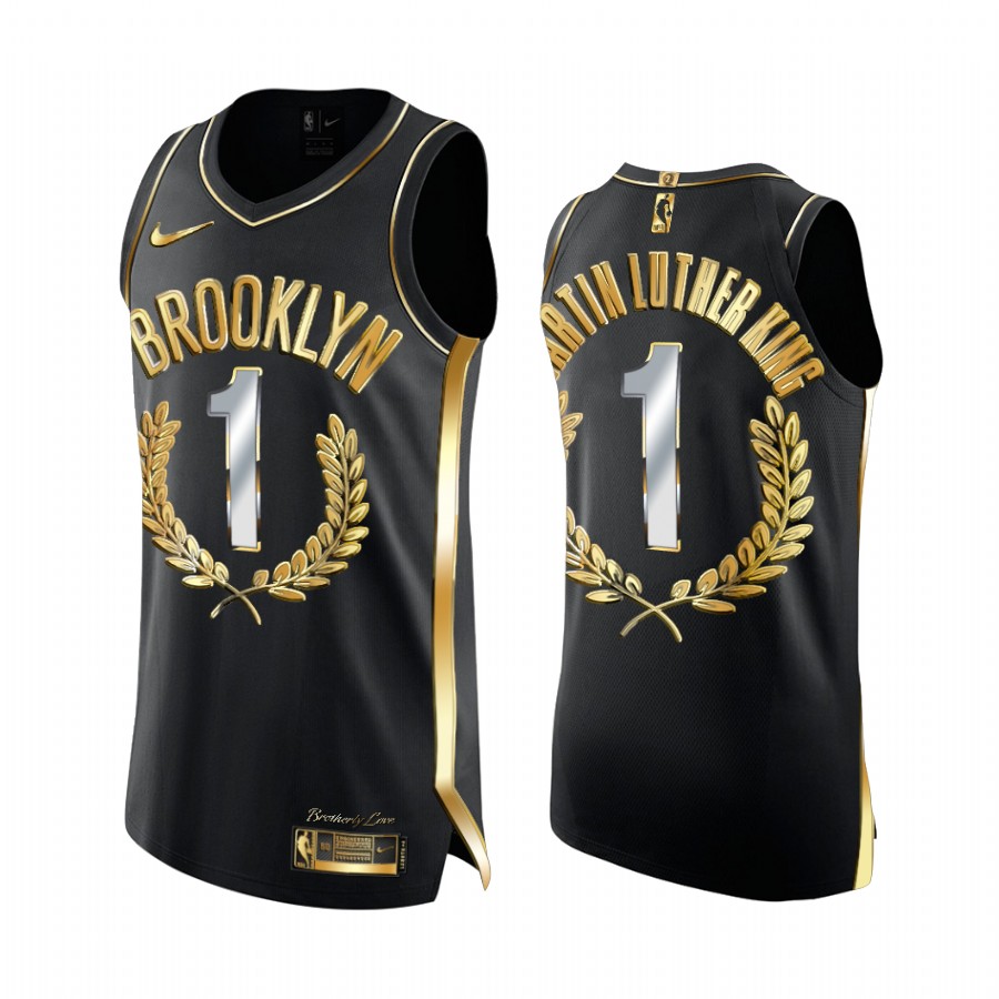 Martin Luther King MLK Day Nets #1 Jersey Black Golden Special Commemoration