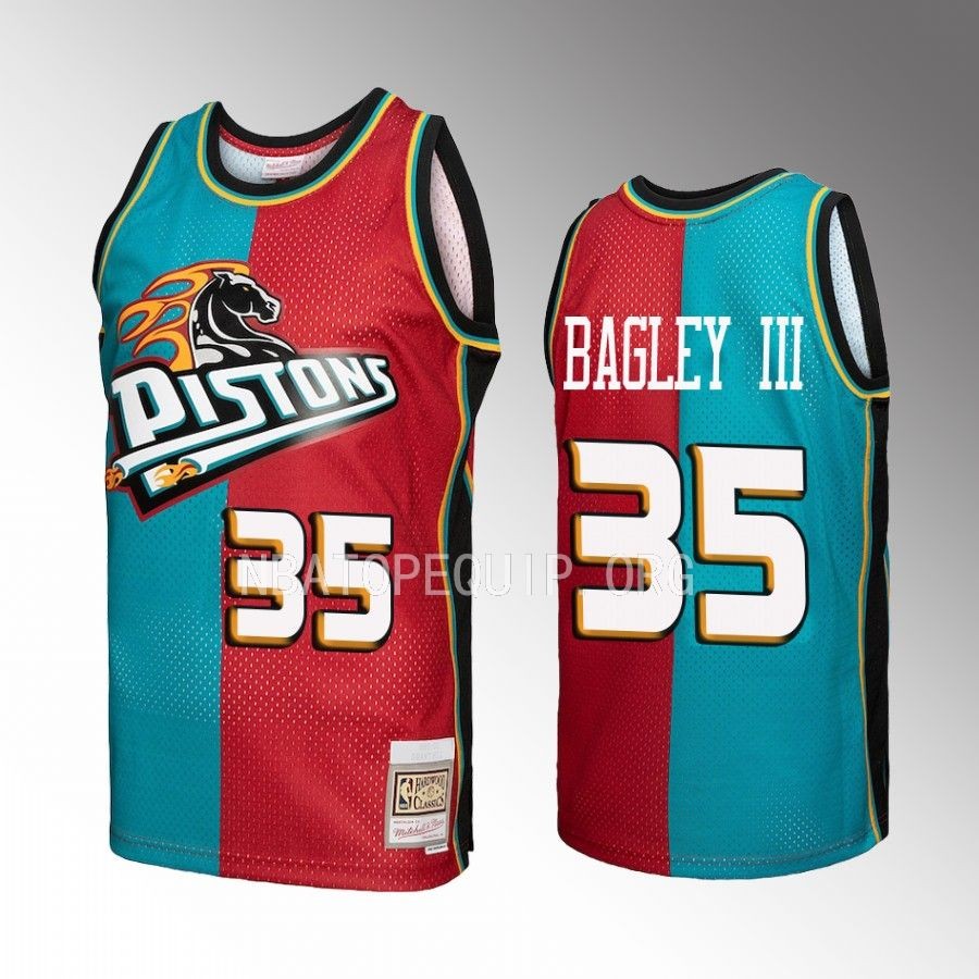 Marvin Bagley III #35 Detroit Pistons Hardwood Classics Teal Red Split Swingman Jersey
