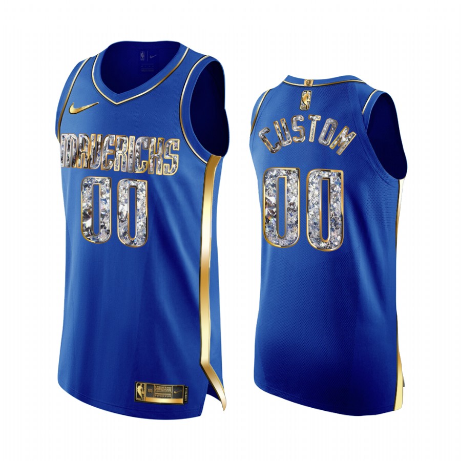Mavericks #00 Custom Blue Jersey Diamond Edition 2022 NBA Playoffs