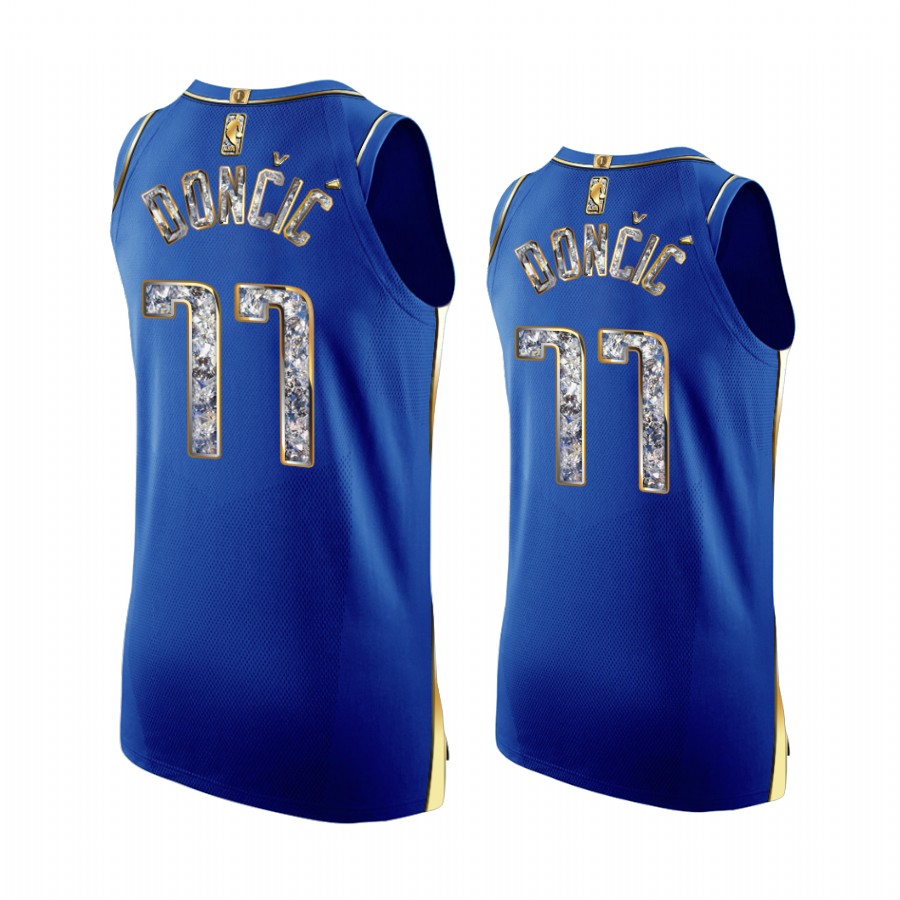 Mavericks #77 Luka Doncic Blue Jersey Diamond Edition 2022 NBA Playoffs
