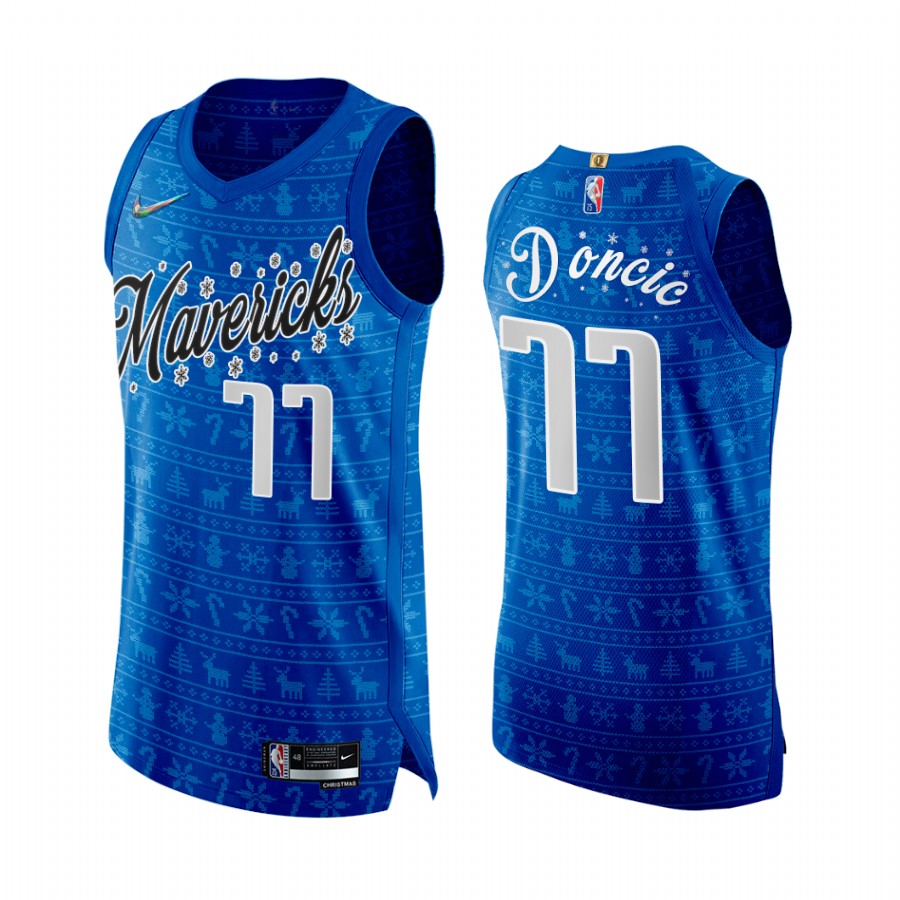 Mavericks #77 Luka Doncic Royal Jersey 75th Anniversary Christmas Eve
