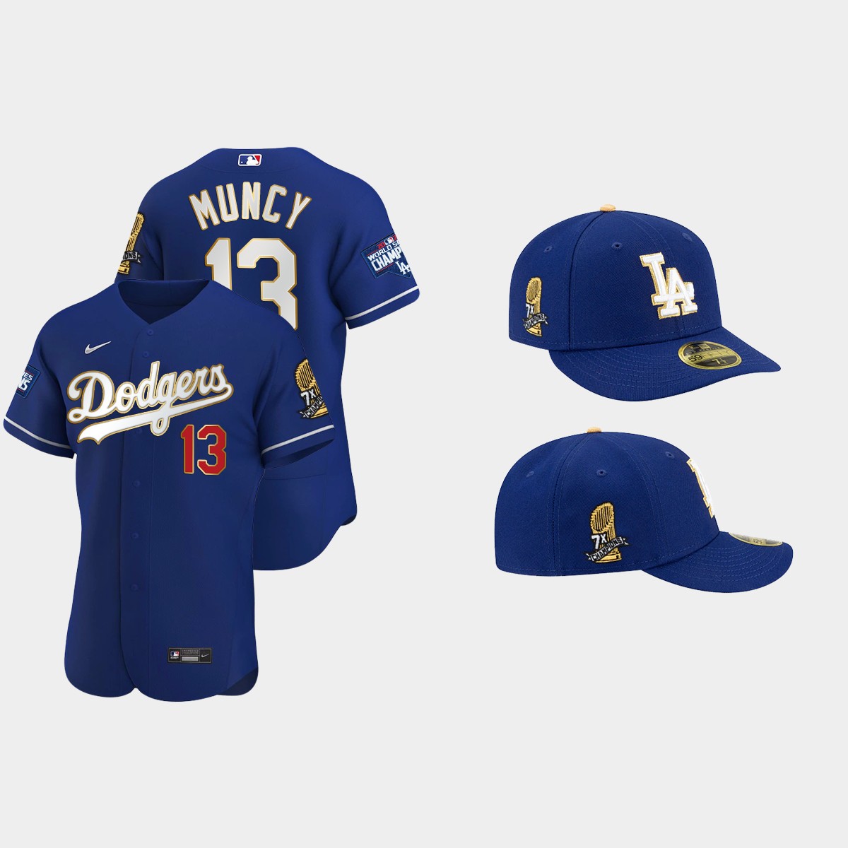 Max Muncy Los Angeles Dodgers 7X Champs Trophy Jersey Cap Jersey - Royal