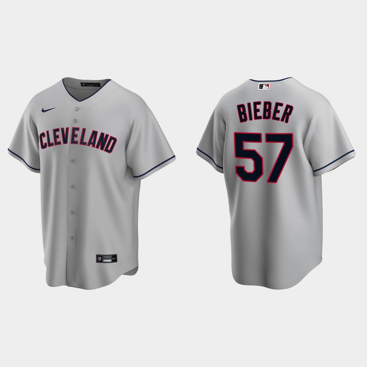 Men's 2020 Cleveland Indians Shane Bieber #57 Road Jersey - Gray