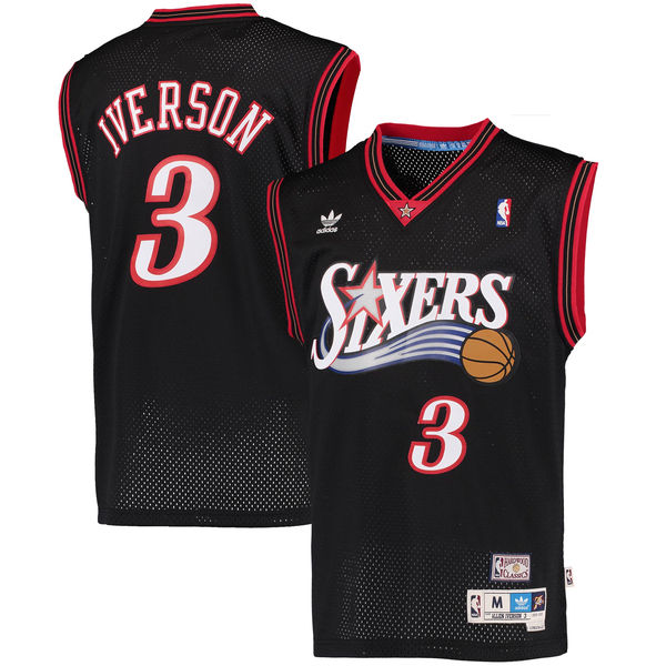 Men's Allen Iverson Philadelphia 76ers Black Hardwood Classics Swingman Jersey