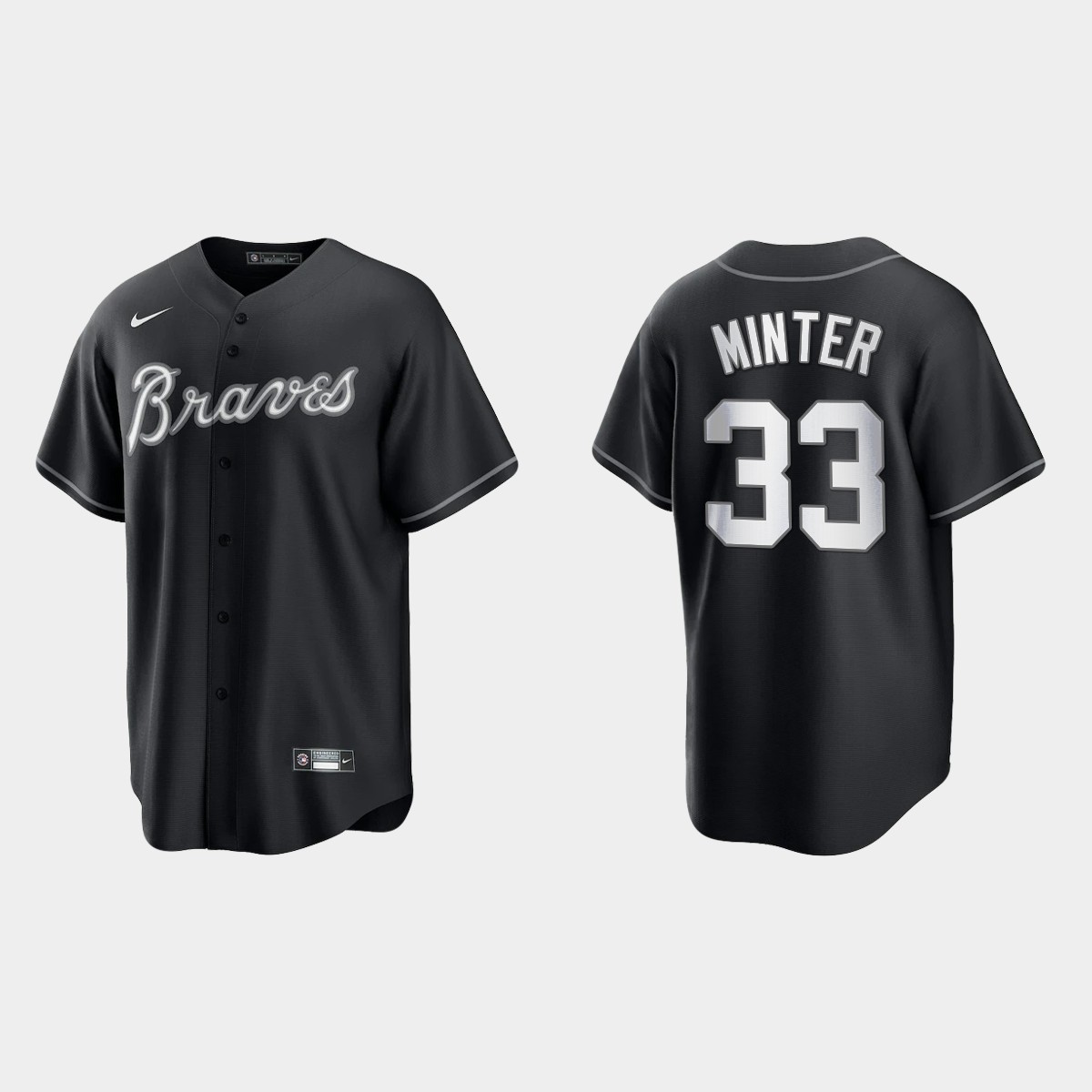 Men's Atlanta Braves A.J. Minter Black White 2021 All Black Fashion Jersey