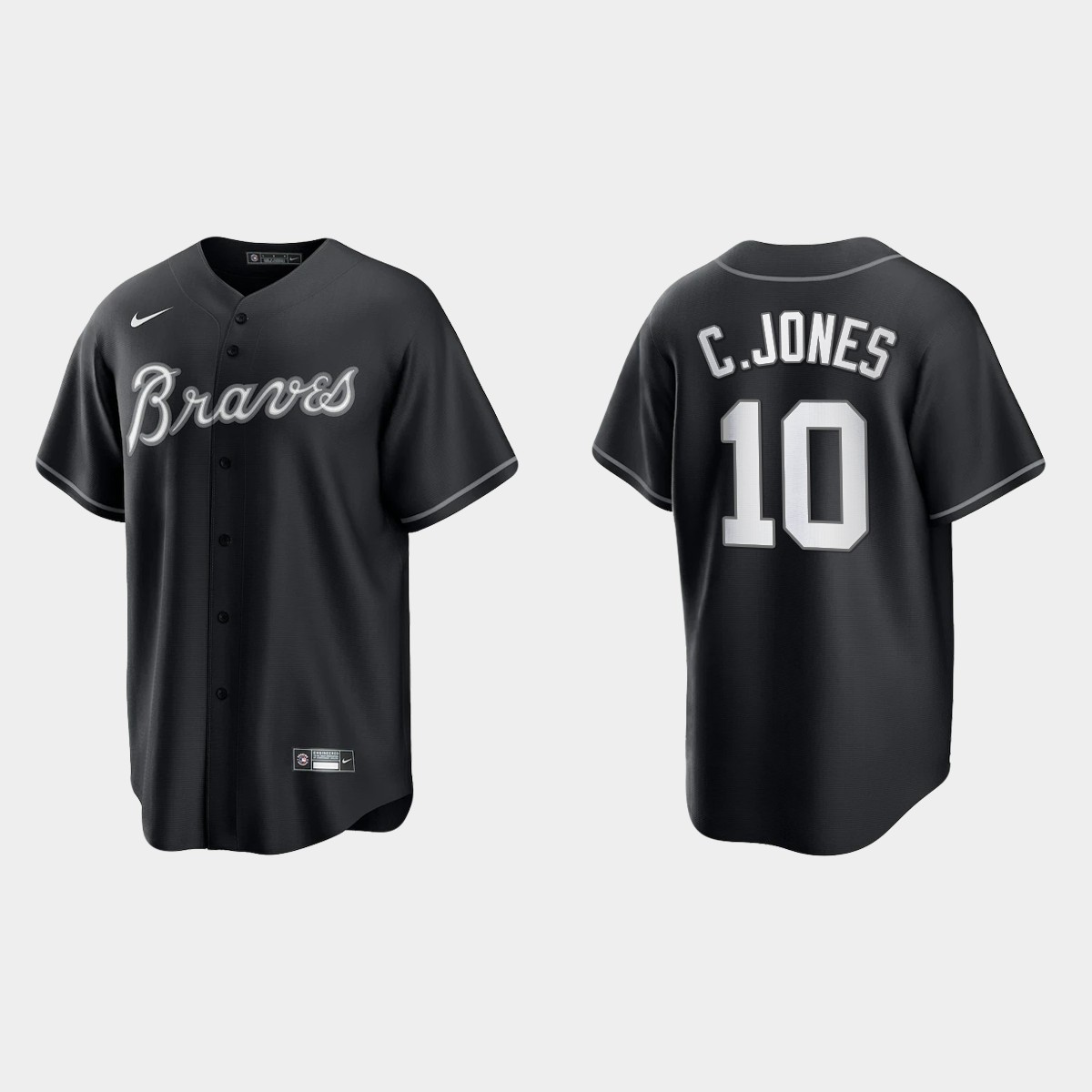 Men's Atlanta Braves Chipper Jones Black White 2021 All Black Fashion Jersey