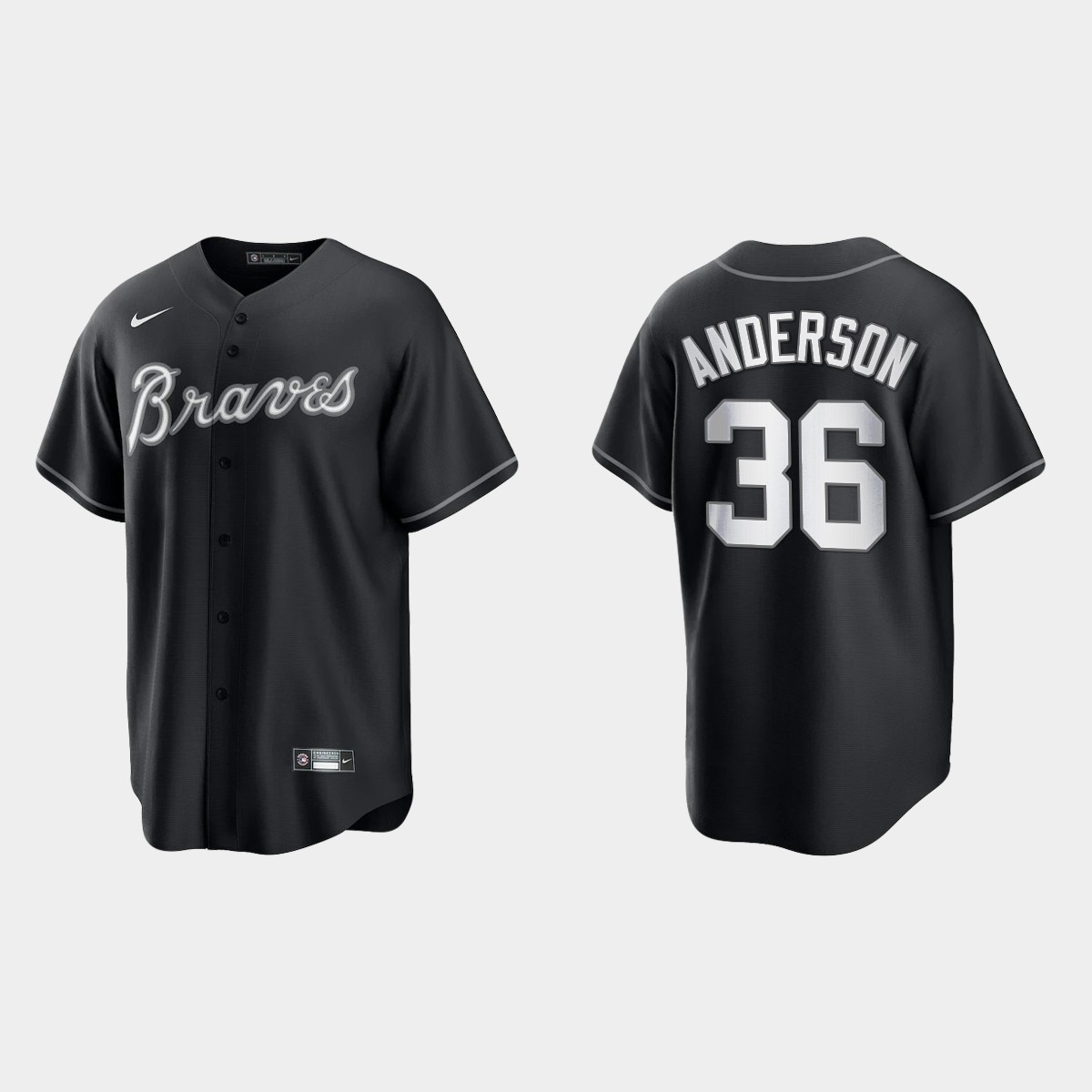 Men's Atlanta Braves Ian Anderson Black White 2021 All Black Fashion Jersey