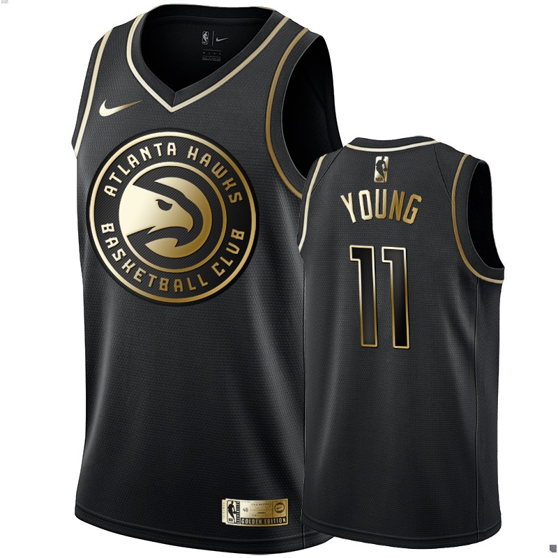 Men's Atlanta Hawks Trae Young Black #11 Golden Edition Swingman Jersey