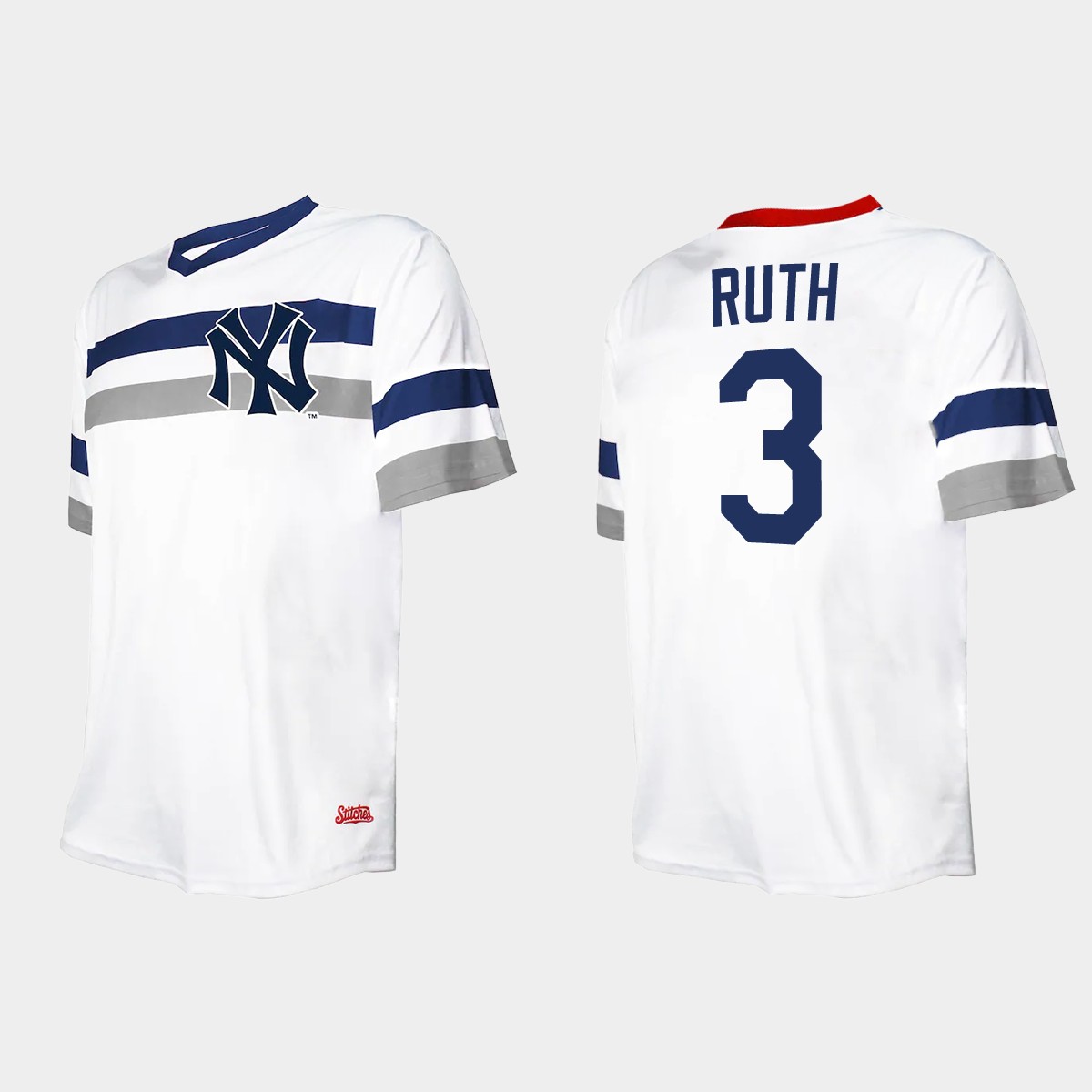 Men's Babe Ruth New York Yankees Cooperstown Collection V-Neck Jersey - White