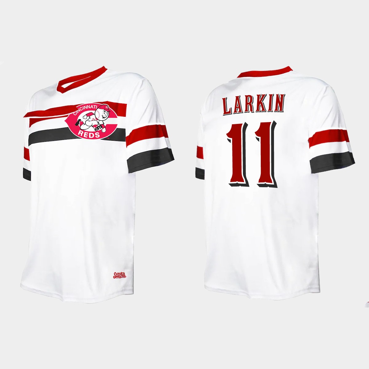 Men's Barry Larkin Cincinnati Reds Cooperstown Collection V-Neck Jersey - White