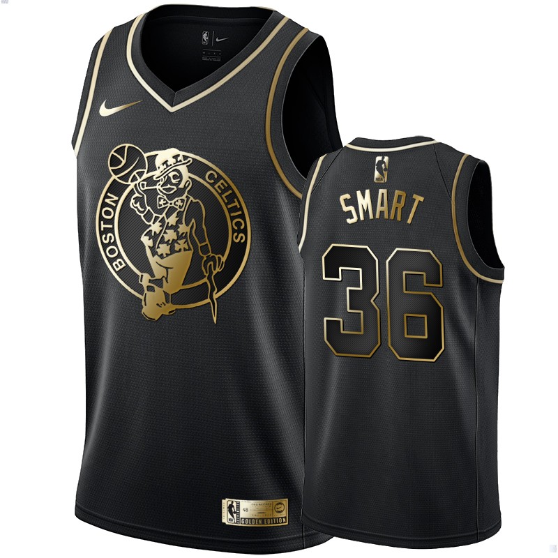 Men's Boston Celtics Marcus Smart Black #36 Golden Edition Swingman Jersey