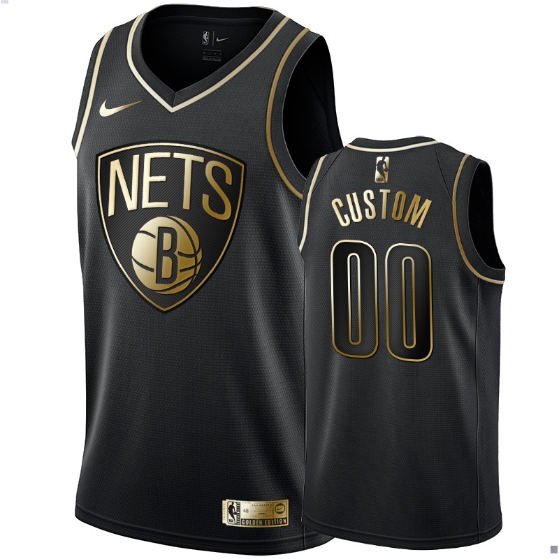 Men's Brooklyn Nets Custom Black #00 Golden Edition Swingman Jersey