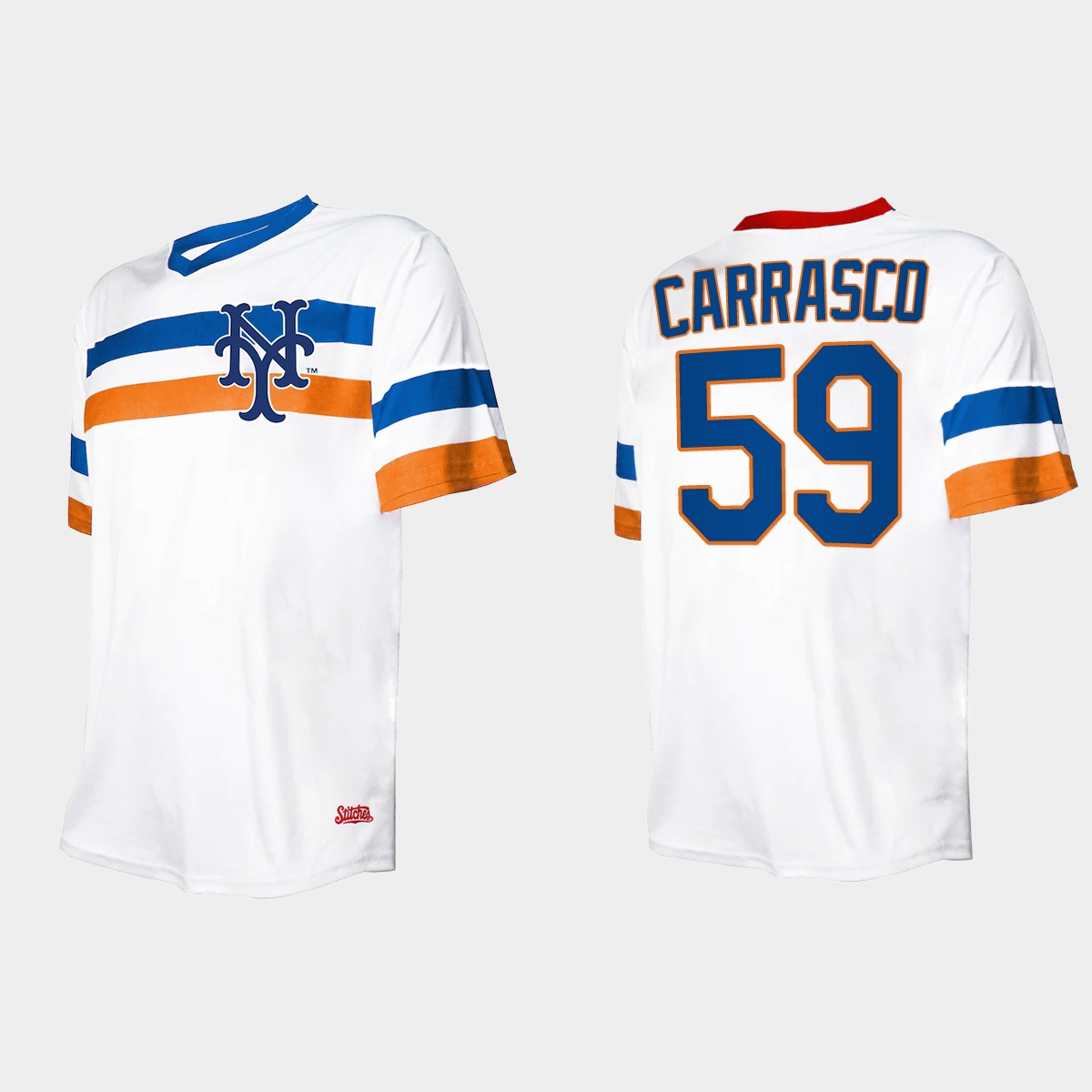 Men's Carlos Carrasco New York Mets Cooperstown Collection V-Neck Jersey - White