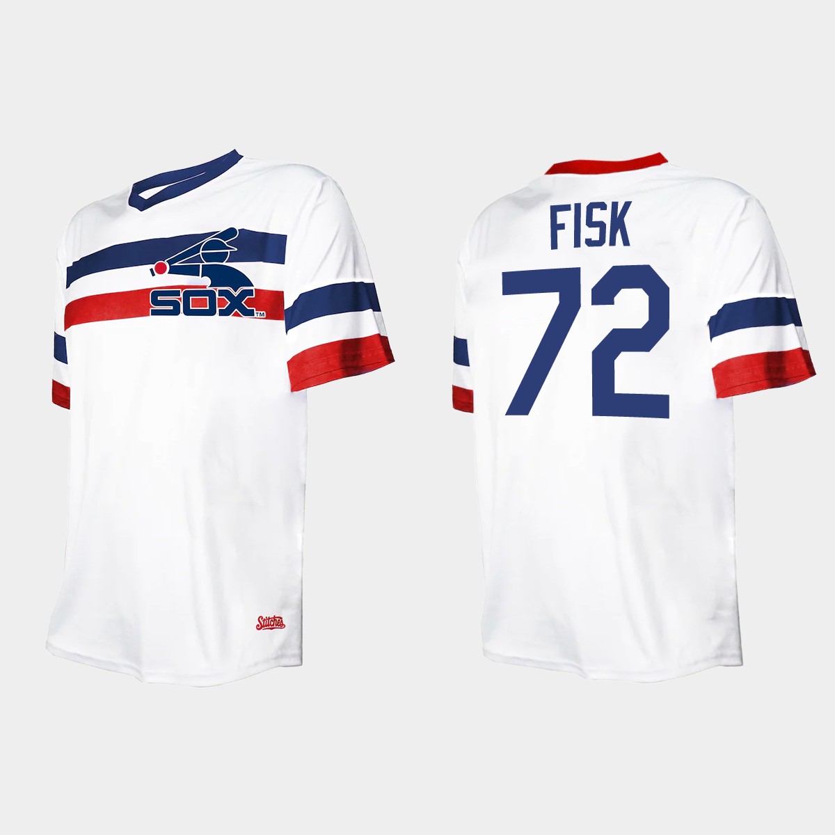 Men's Carlton Fisk Chicago White Sox Cooperstown Collection V-Neck Jersey - White