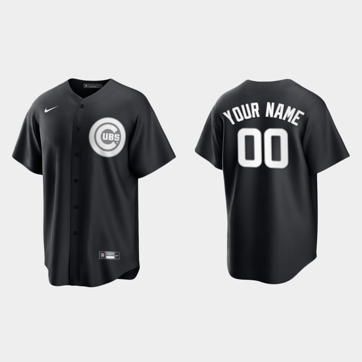 Men's Chicago Cubs Custom Black White 2021 All Black Fashion Jersey