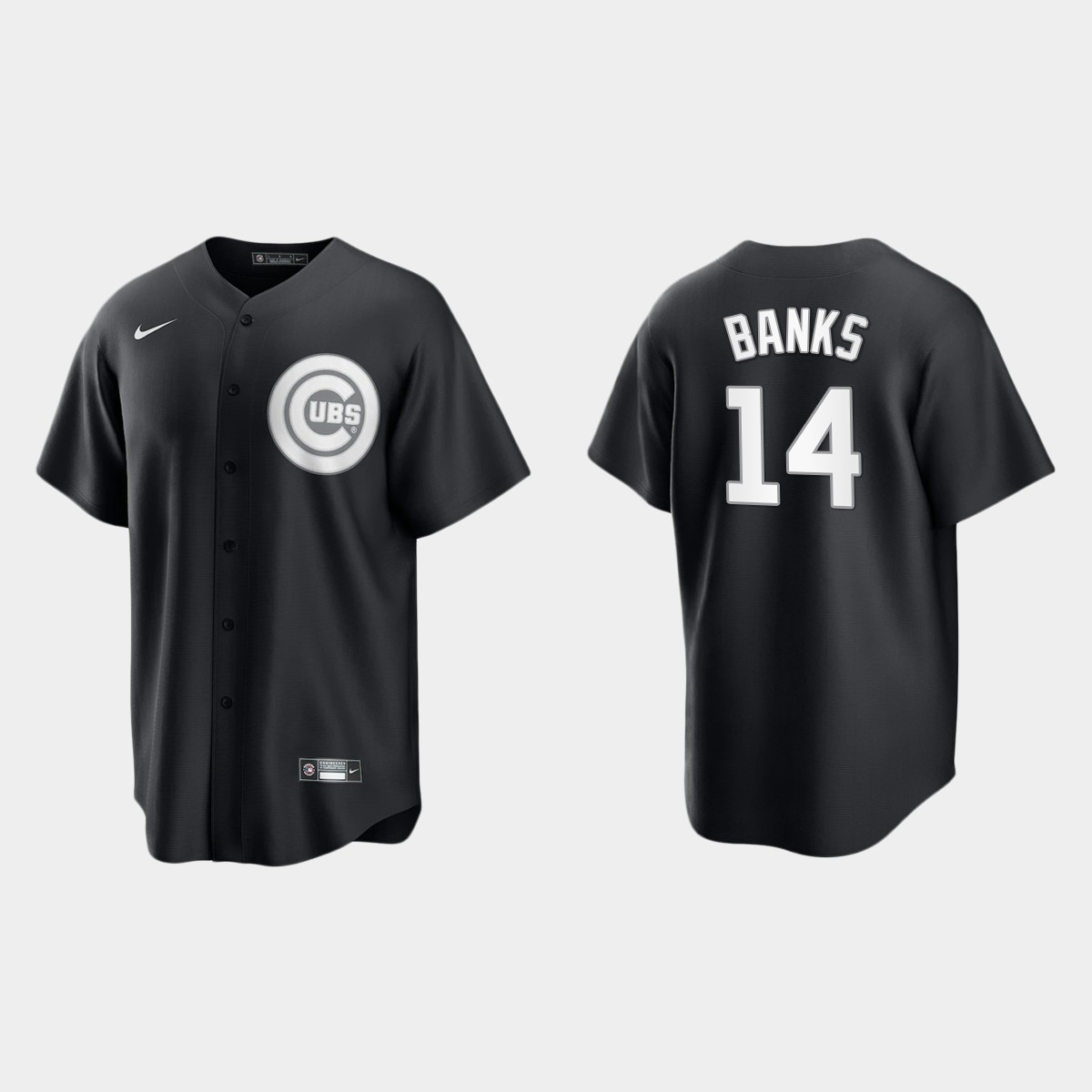 Men's Chicago Cubs Ernie Banks Black White 2021 All Black Fashion Jersey