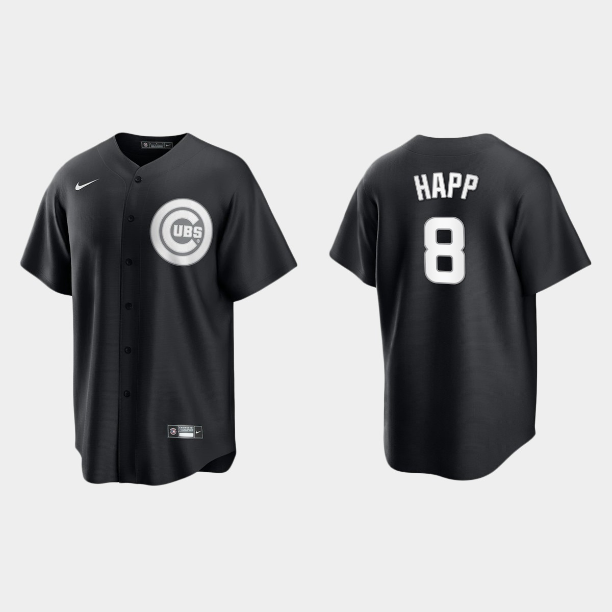 Men's Chicago Cubs Ian Happ Black White 2021 All Black Fashion Jersey