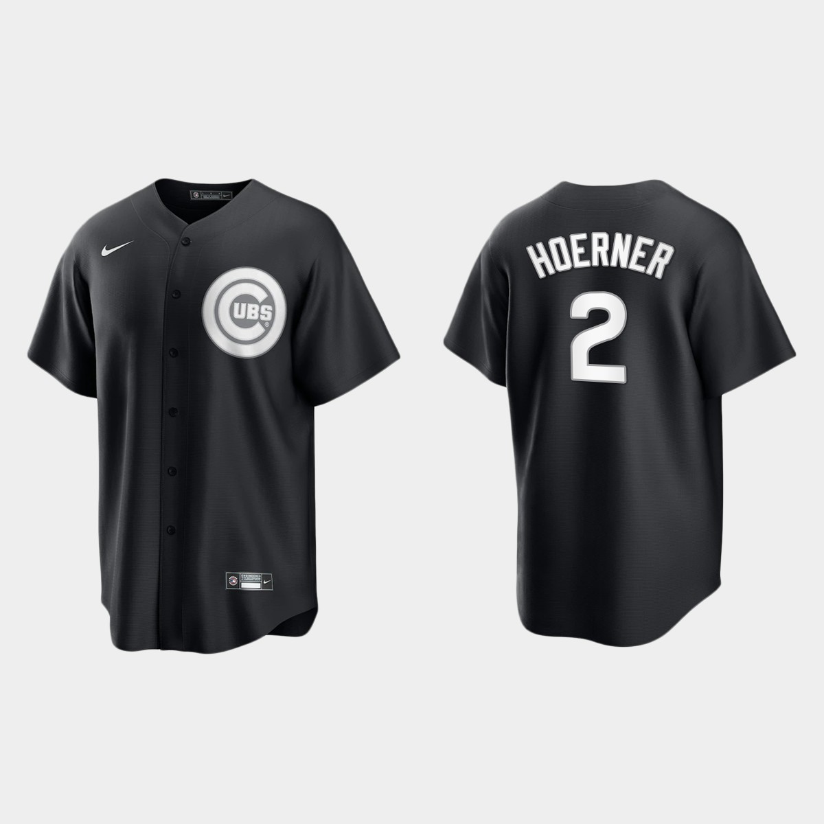 Men's Chicago Cubs Nico Hoerner Black White 2021 All Black Fashion Jersey