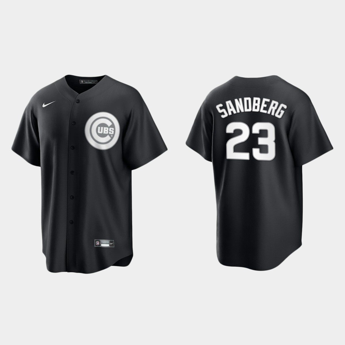 Men's Chicago Cubs Ryne Sandberg Black White 2021 All Black Fashion Jersey