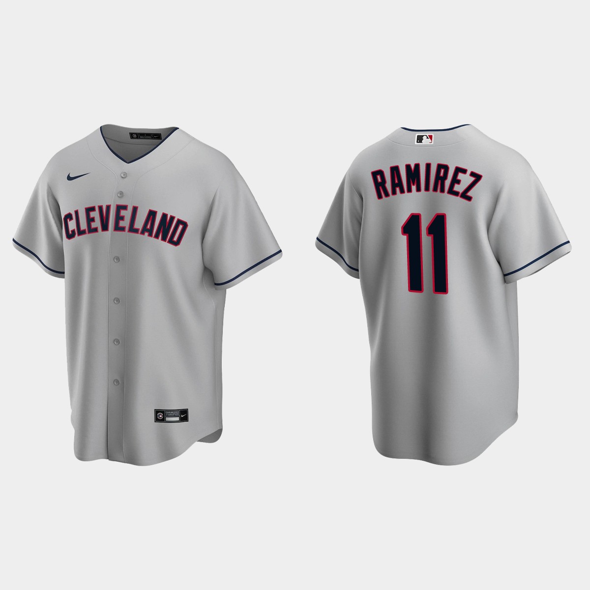 Men's Cleveland Indians #11 Jose Ramirez Gray 2020 Road Jersey