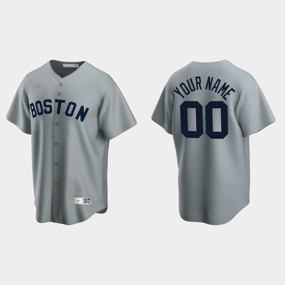 Men's Custom #00 Boston Red Sox Cooperstown Collection Road Jersey - Gray