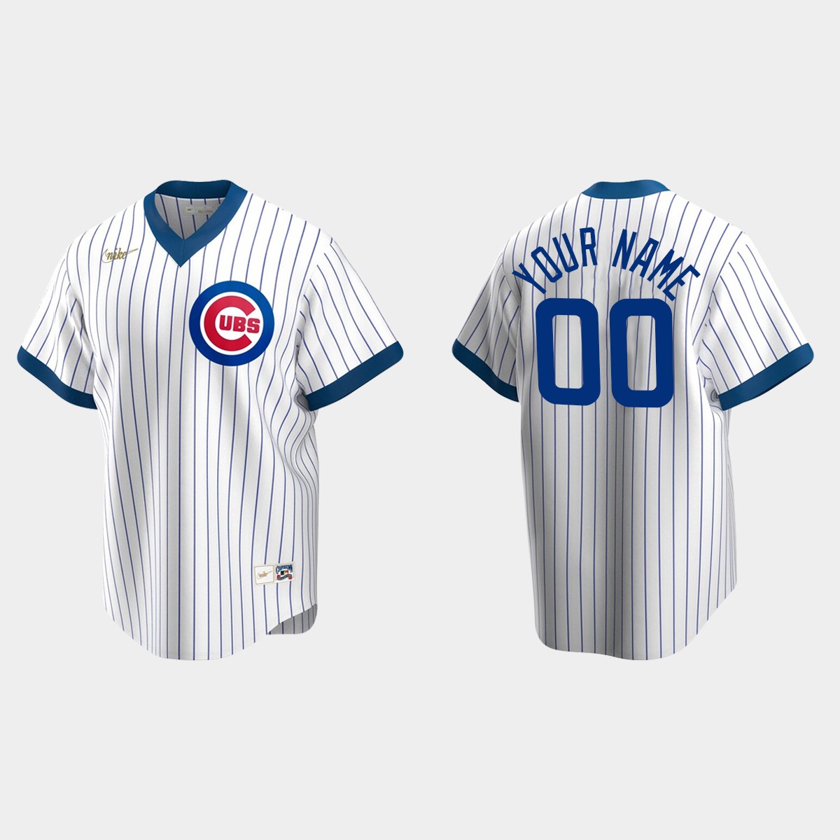 Men's Custom #00 Chicago Cubs Cooperstown Collection Home Jersey - White