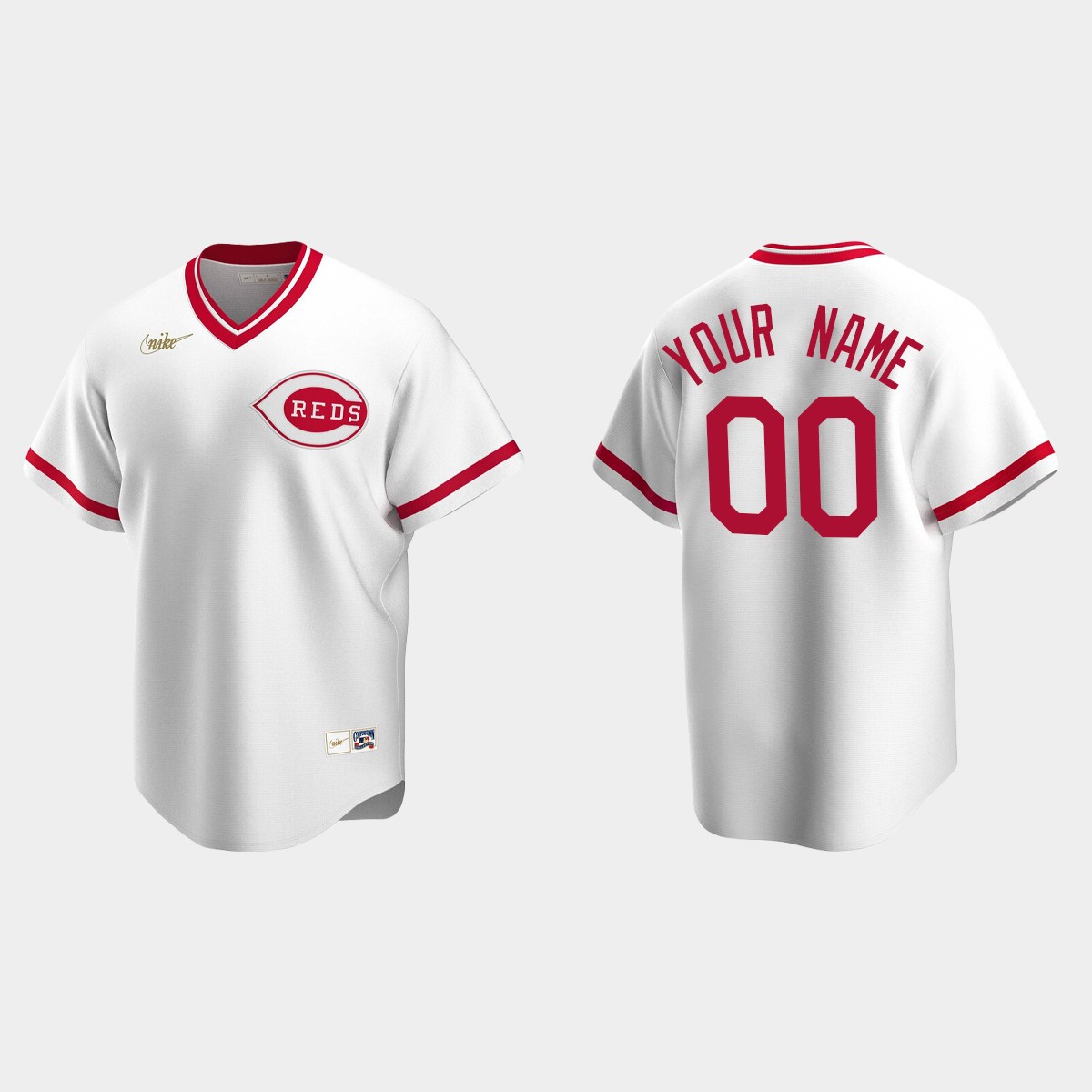 Men's Custom #00 Cincinnati Reds Cooperstown Collection Home Jersey - White