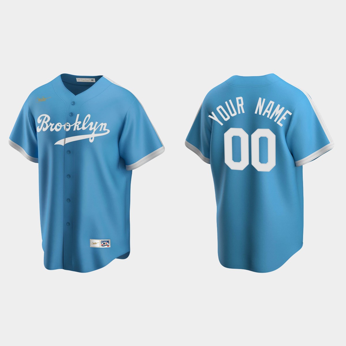 Men's Custom #00 Los Angeles Dodgers Cooperstown Collection Alternate Jersey - Light Blue