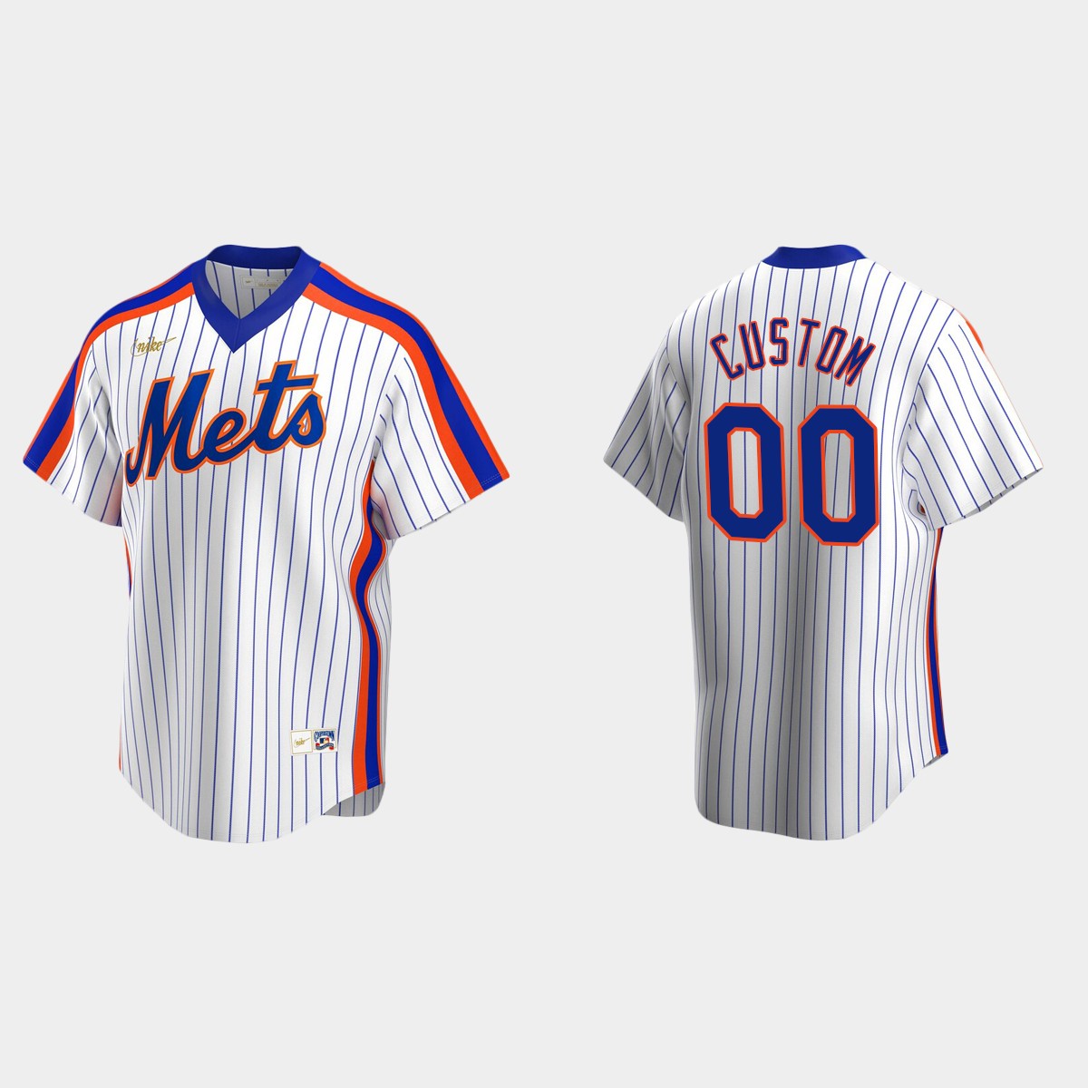 Men's Custom New York Mets Cooperstown Collection Home Jersey - White