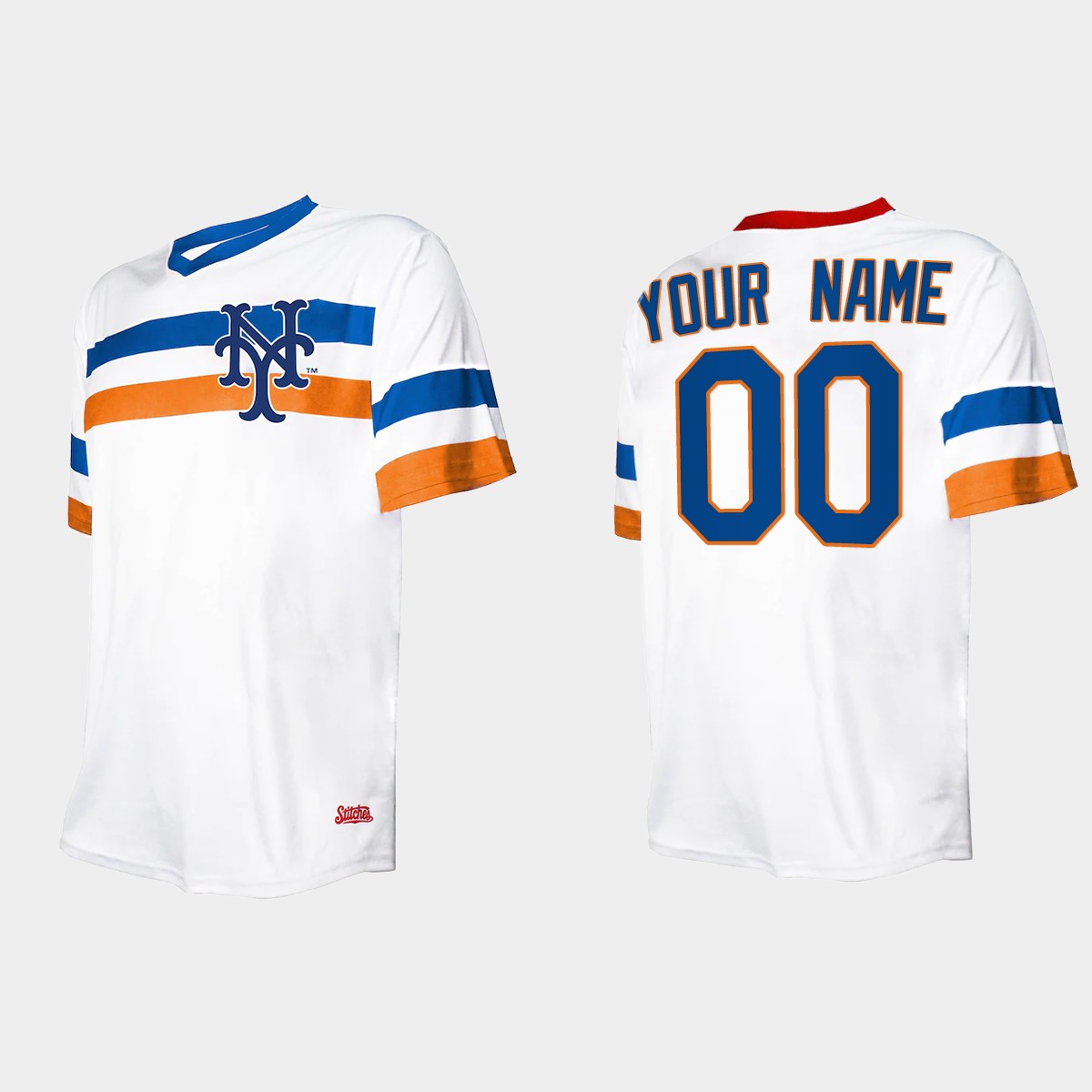 Men's Custom New York Mets Cooperstown Collection V-Neck Jersey - White