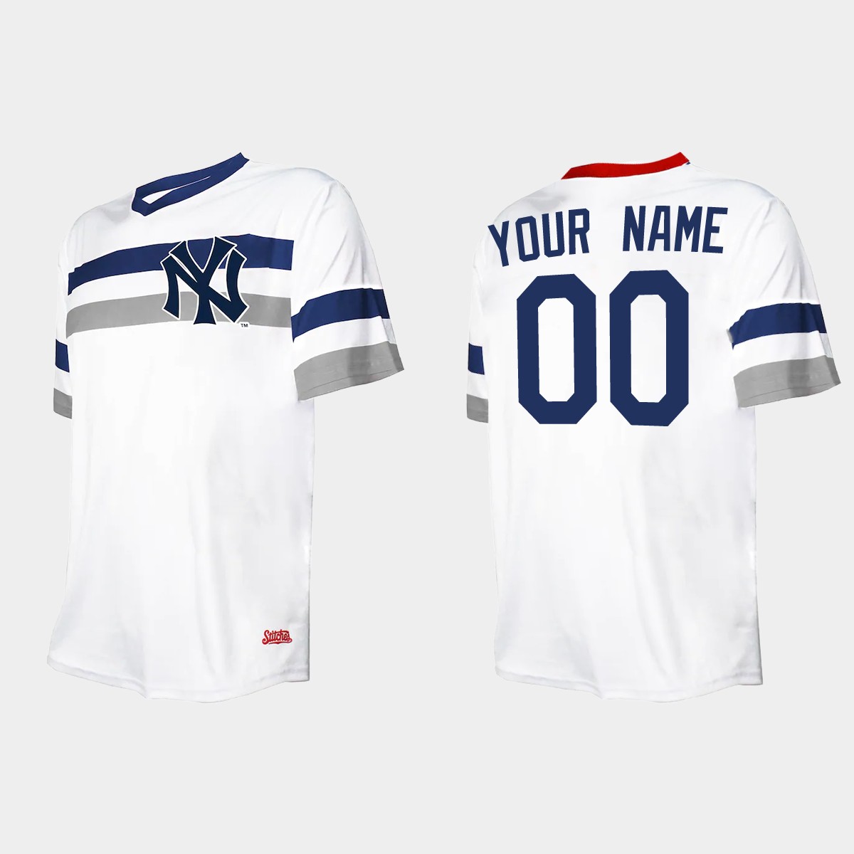Men's Custom New York Yankees Cooperstown Collection V-Neck Jersey - White