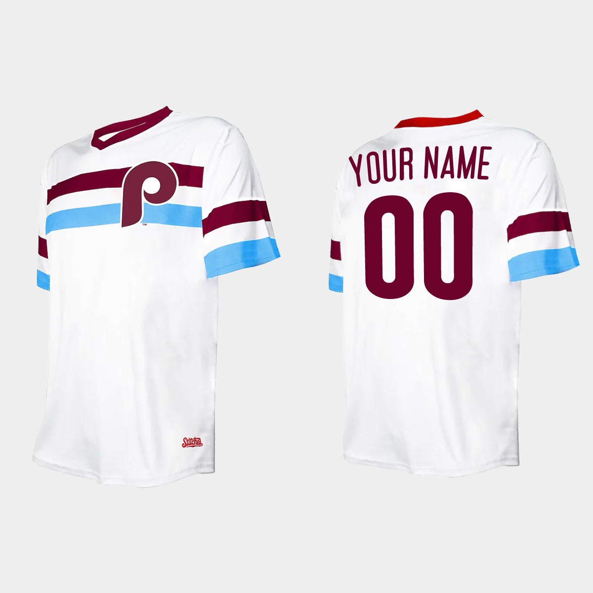 Men's Custom Philadelphia Phillies Cooperstown Collection V-Neck Jersey - White