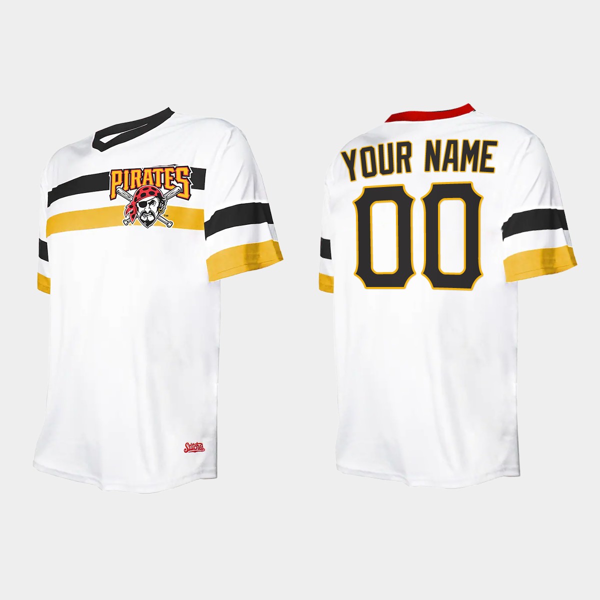 Men's Custom Pittsburgh Pirates Cooperstown Collection V-Neck Jersey - White