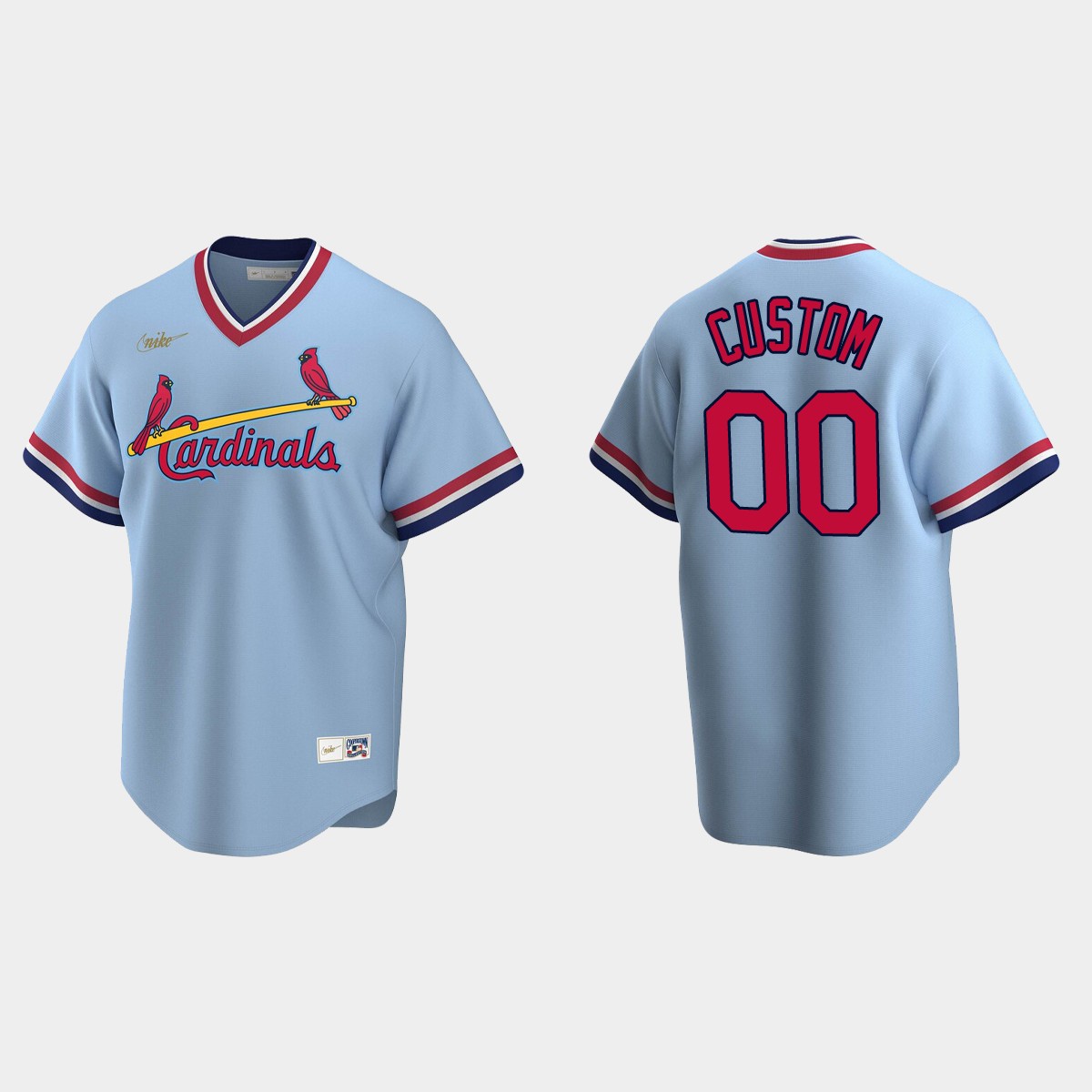 Men's Custom St. Louis Cardinals Cooperstown Collection Road Jersey - Light Blue